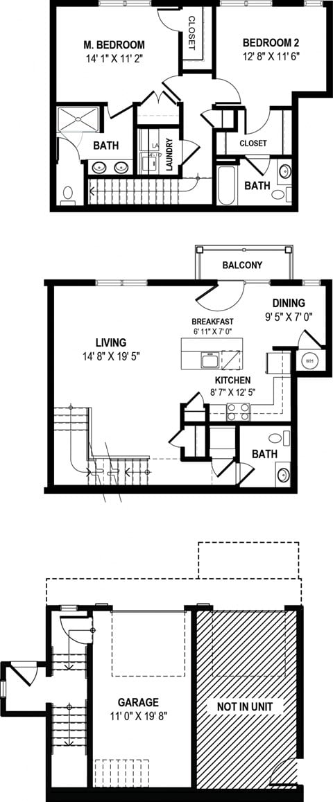 Floor plan for 2 beds, 2 baths, 1430 sqft